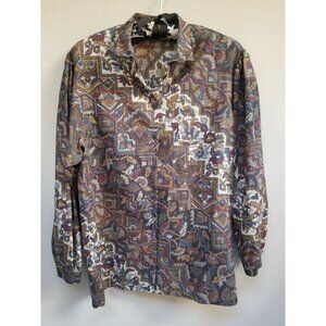 Vintage JAEGER Womens Wool Button-Up Shirt Top Size 91cm 36in Brown Long Sleeve